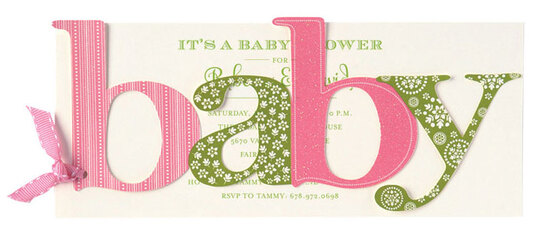 Pink and Green Baby Glittered Die-cut Invitations